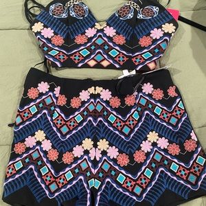 Embroidered Matching Set ( Crop Top and Shorts)